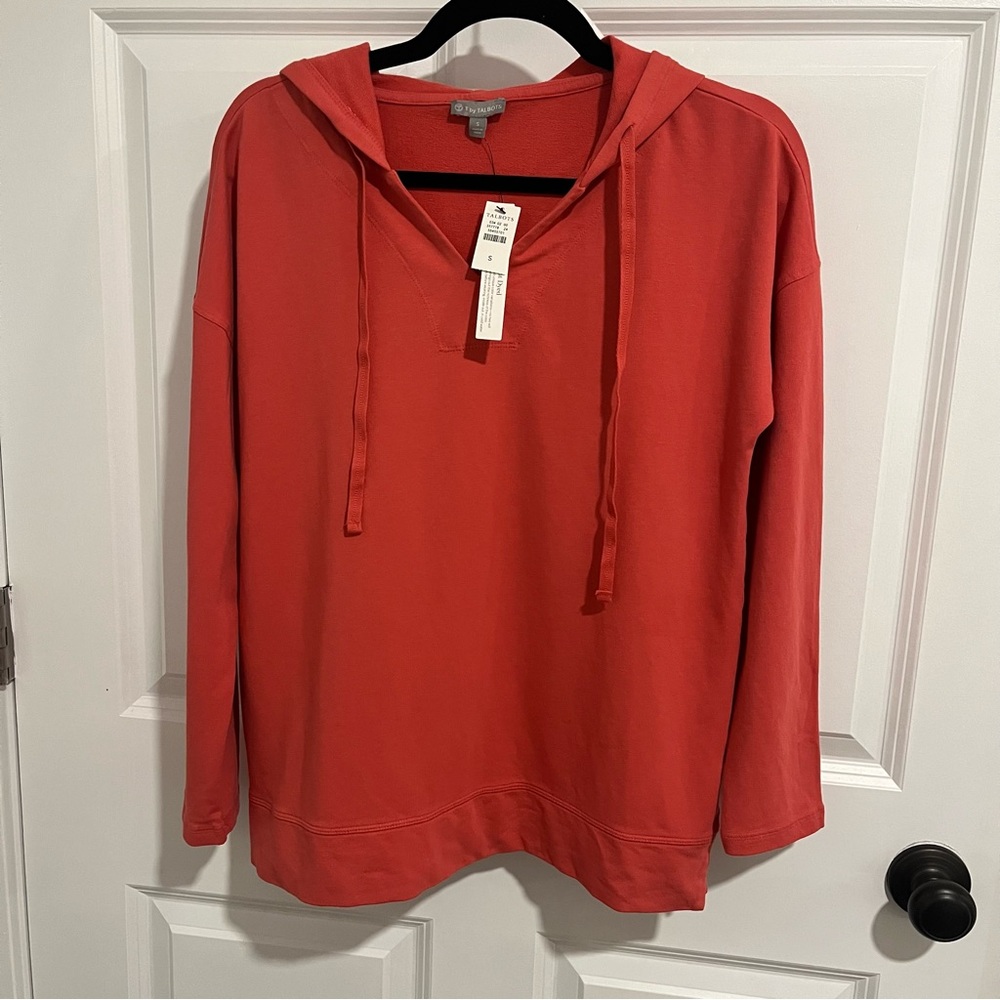 T by Talbots Split Neck Dark Orange Hoodie - Size Small